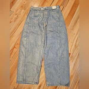 High-Rise Curved Leg Relaxed Jeans, Gold Wash, Size 14, NWT